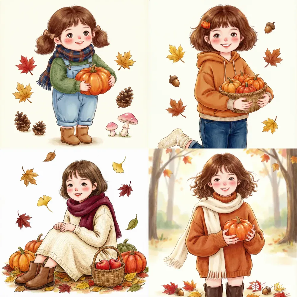 Cute Autumn Girl Tshirt Cliparts