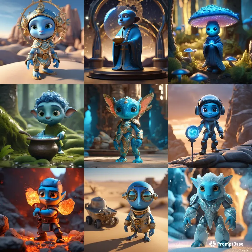 Blue Fantasy Mini Humanoids 3D Packs