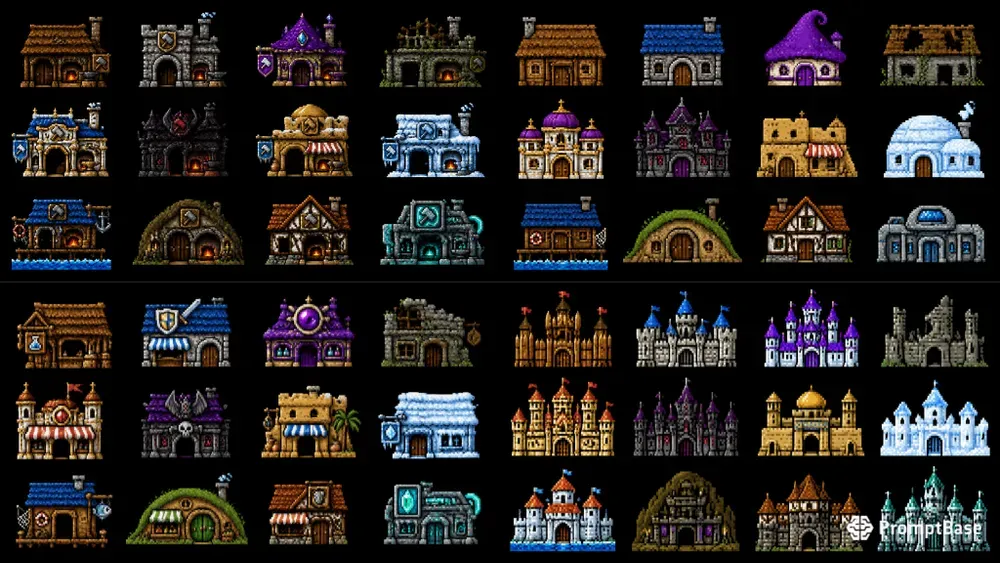 8bit RPG Building Variation Sprites