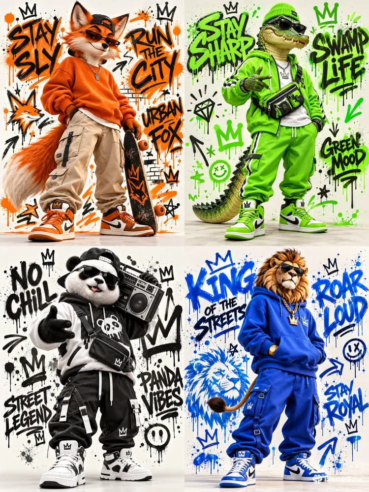 Urban Streetwear Animal Graffiti Posters