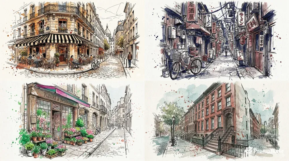 Loose Ink Watercolor Urban Sketches