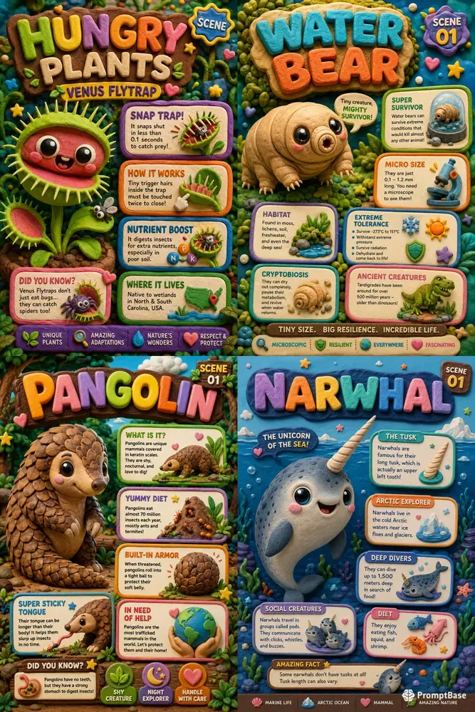 3D Clay Educational Animal Infographics