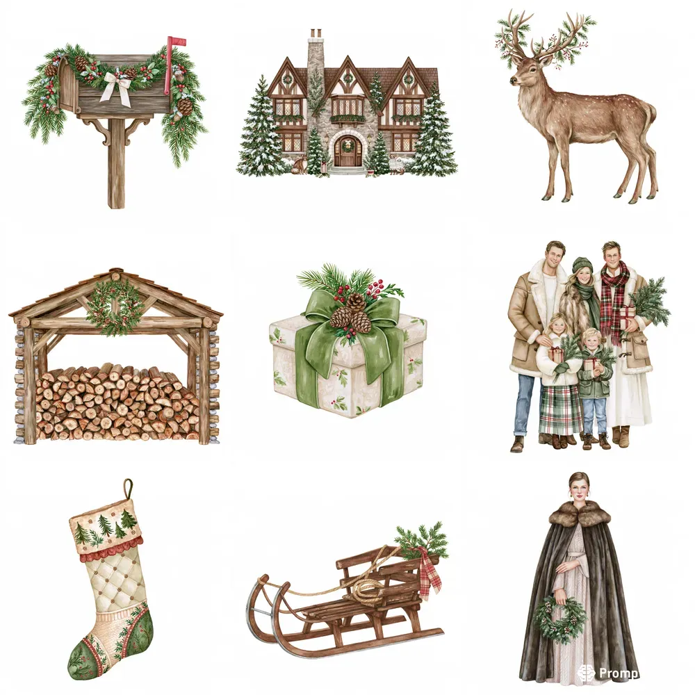 Woodland Christmas Watercolor Cliparts