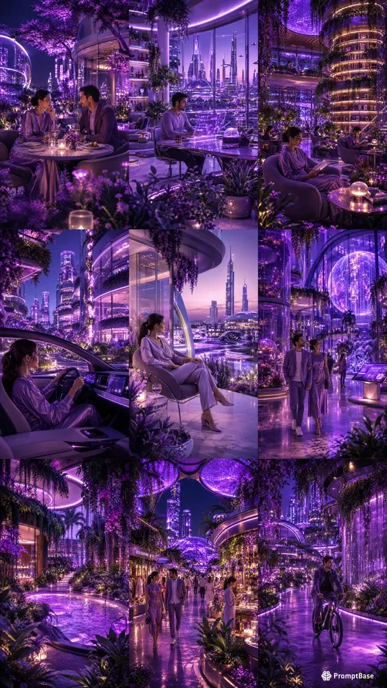 Solarpunk Utopian Purple Daily Lives