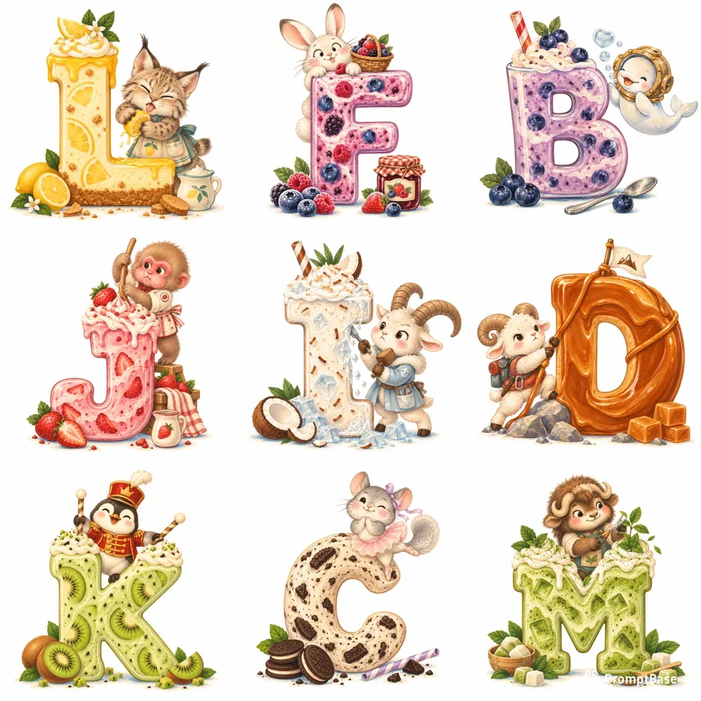 Whimsical Milkshake Alphabet Letters Art