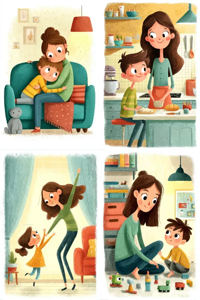 Cute Mothers And Children Clipart