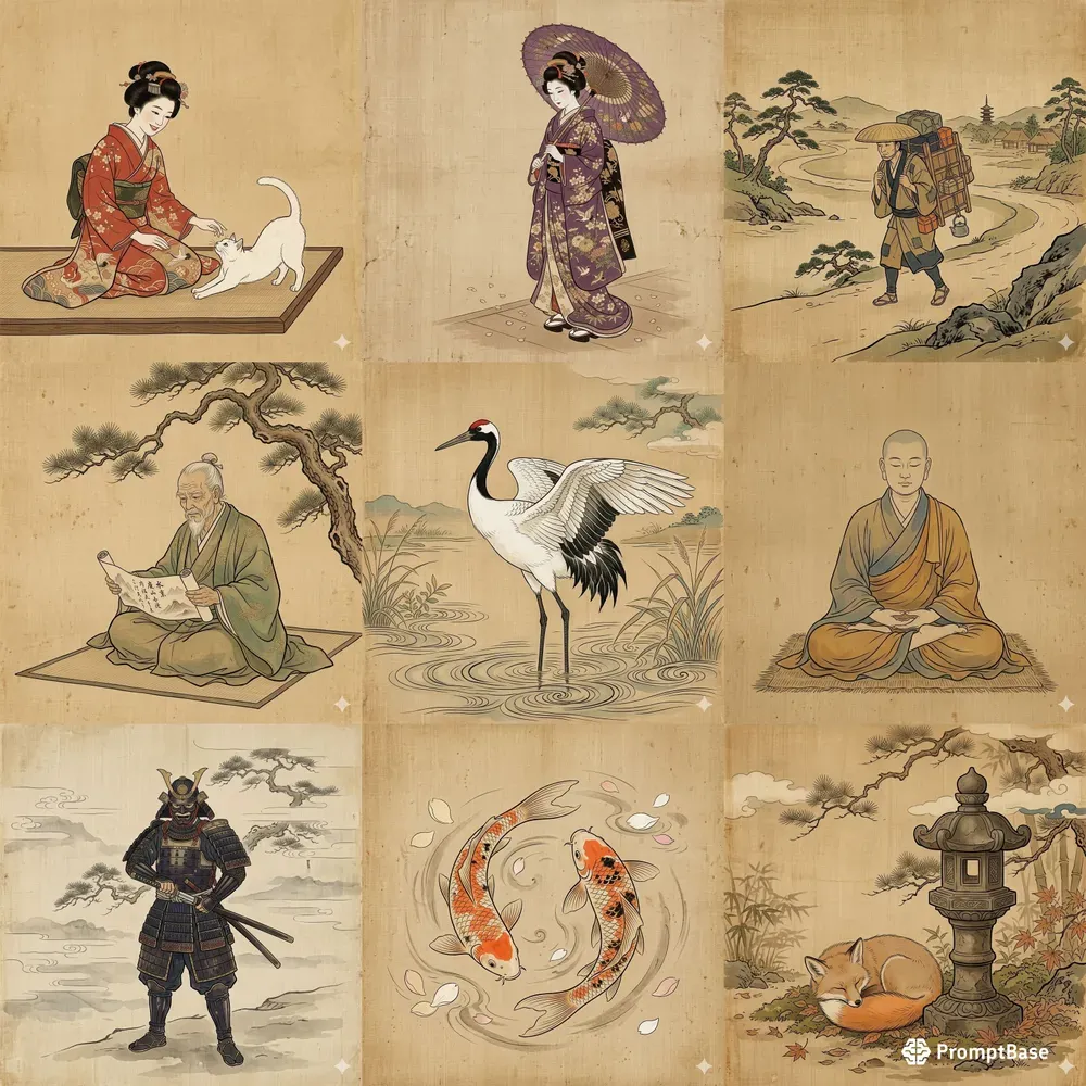 Traditional Japanese Silk Paintings