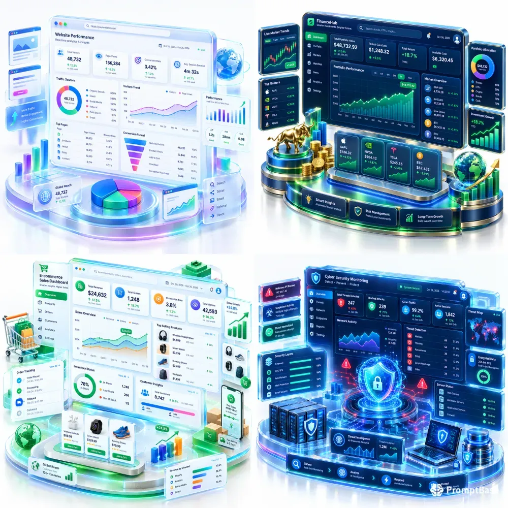 3D Analytics Dashboard 4 Concepts