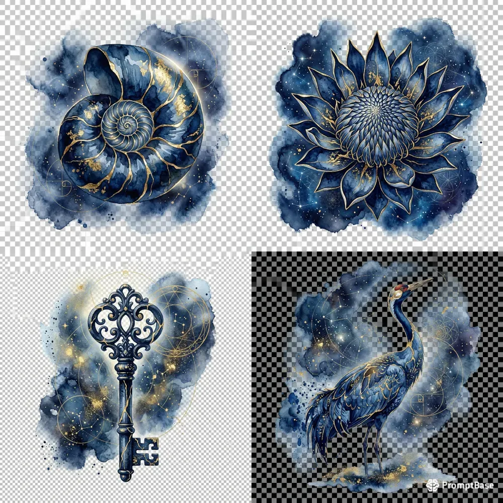 Mystical Indigo Gold Watercolor Avatars