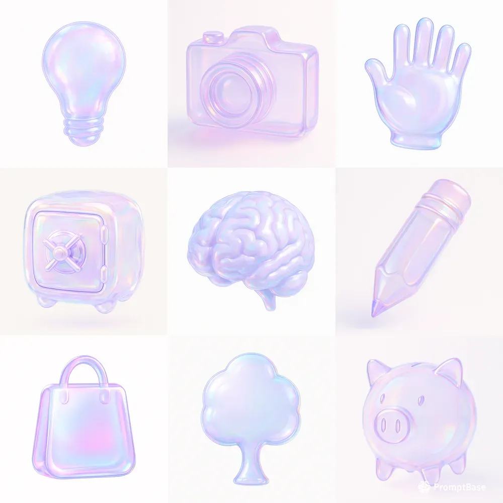 Soap Bubble Icons In 3D Minimalist Style