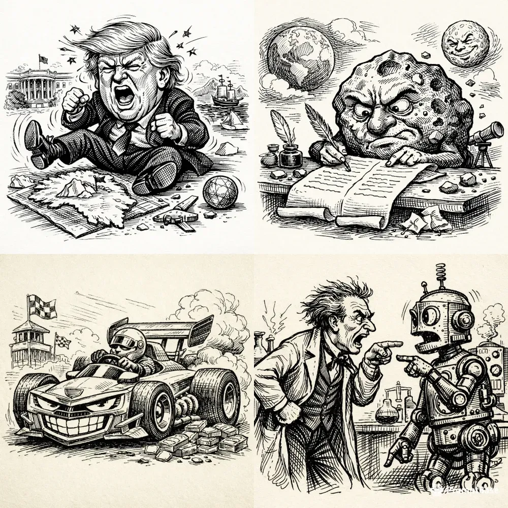 Pen And Ink Satire Cartoon Illustrations