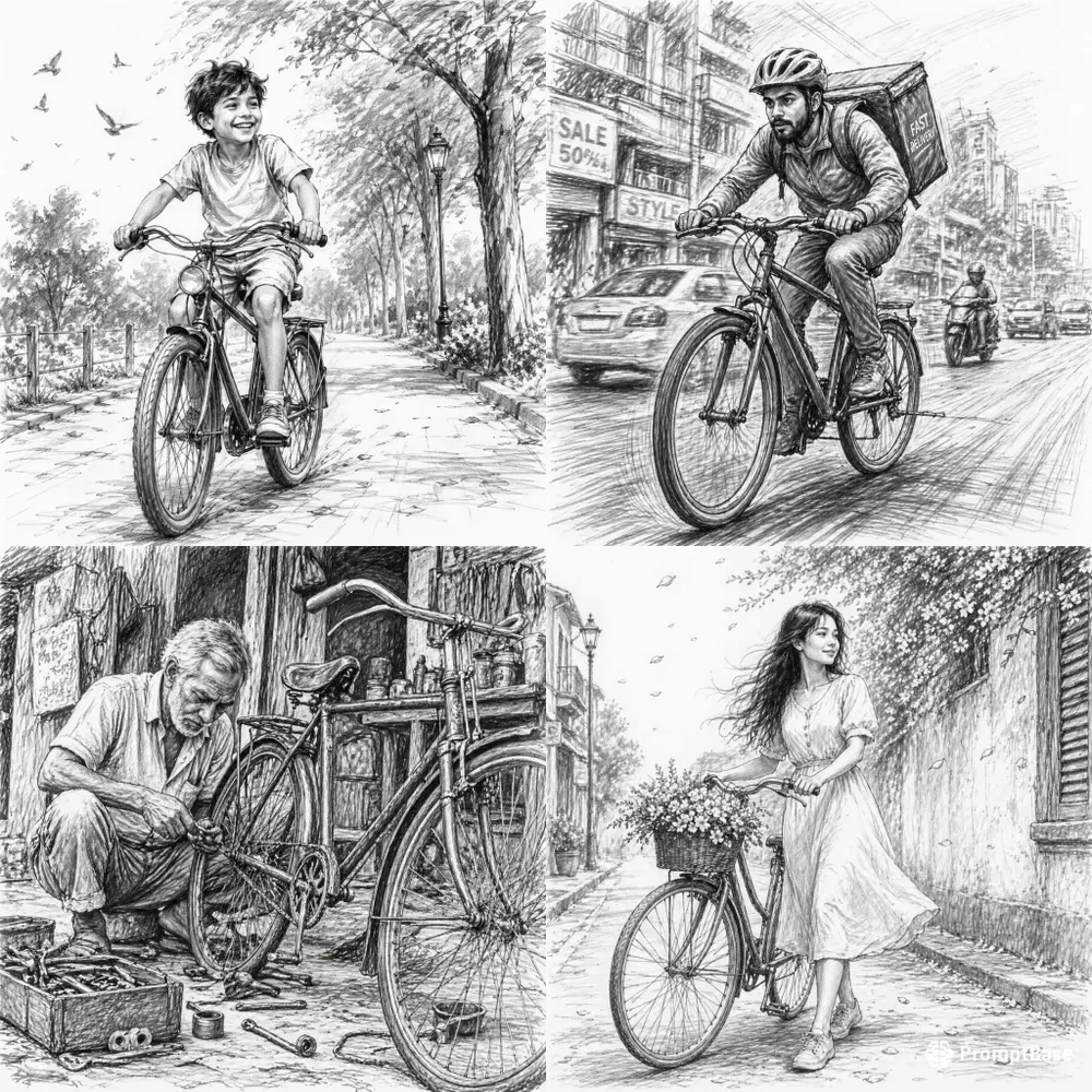Handdrawn Bicycle Life Sketches