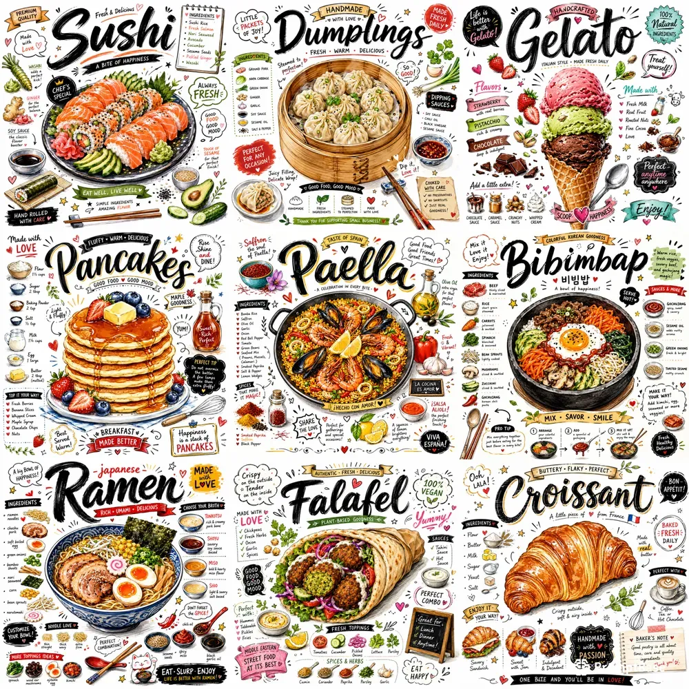 Handdrawn Food Typography Posters