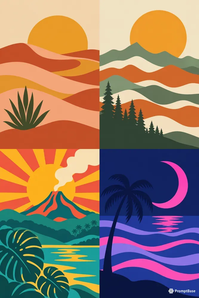 Retro Wavy Boho Landscape Wall Art