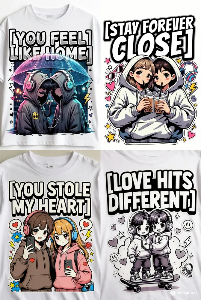 Cute Streetwear Couple Hoodies Tshirts