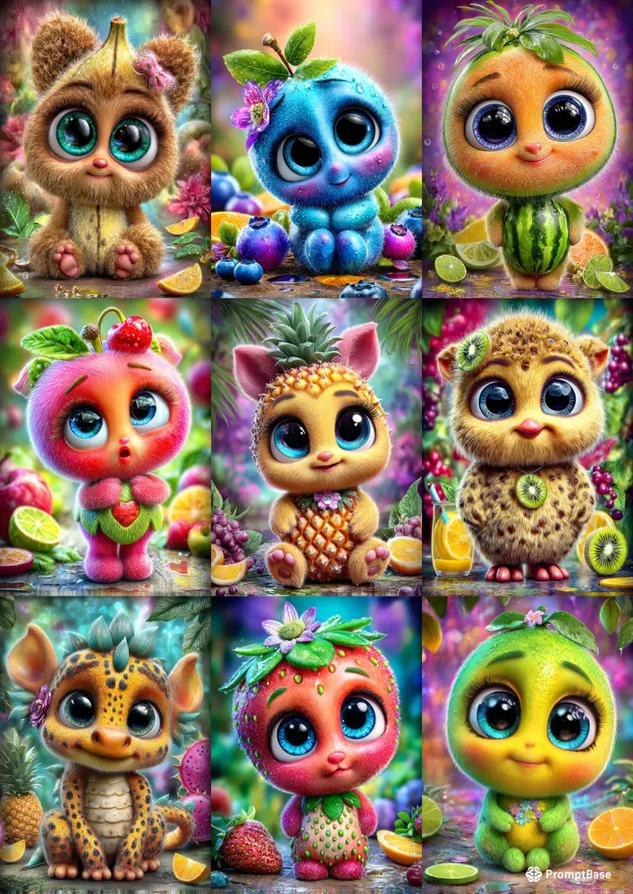 Cute Fruit Creature Illustrations