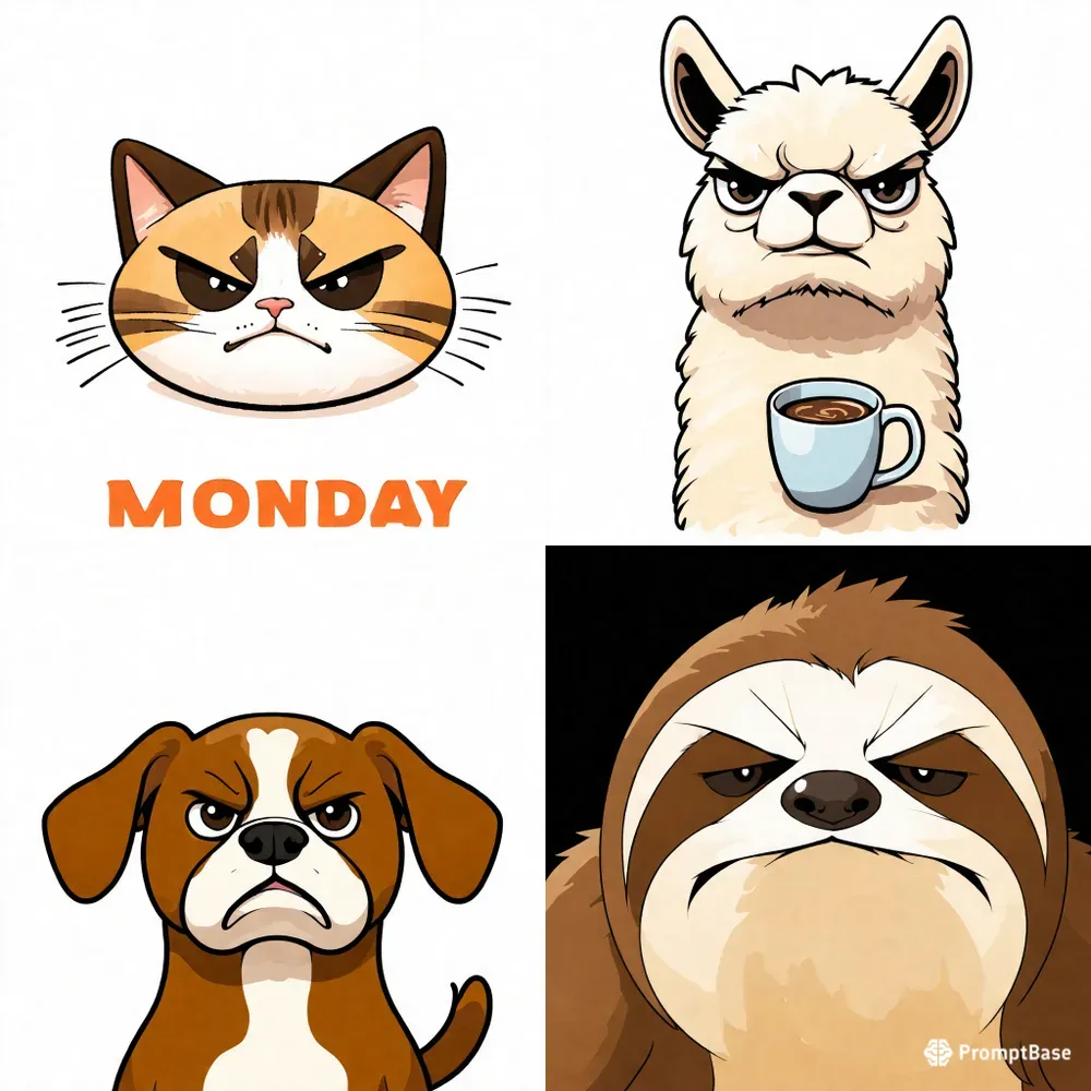 Grumpy Animal Meme Illustrations