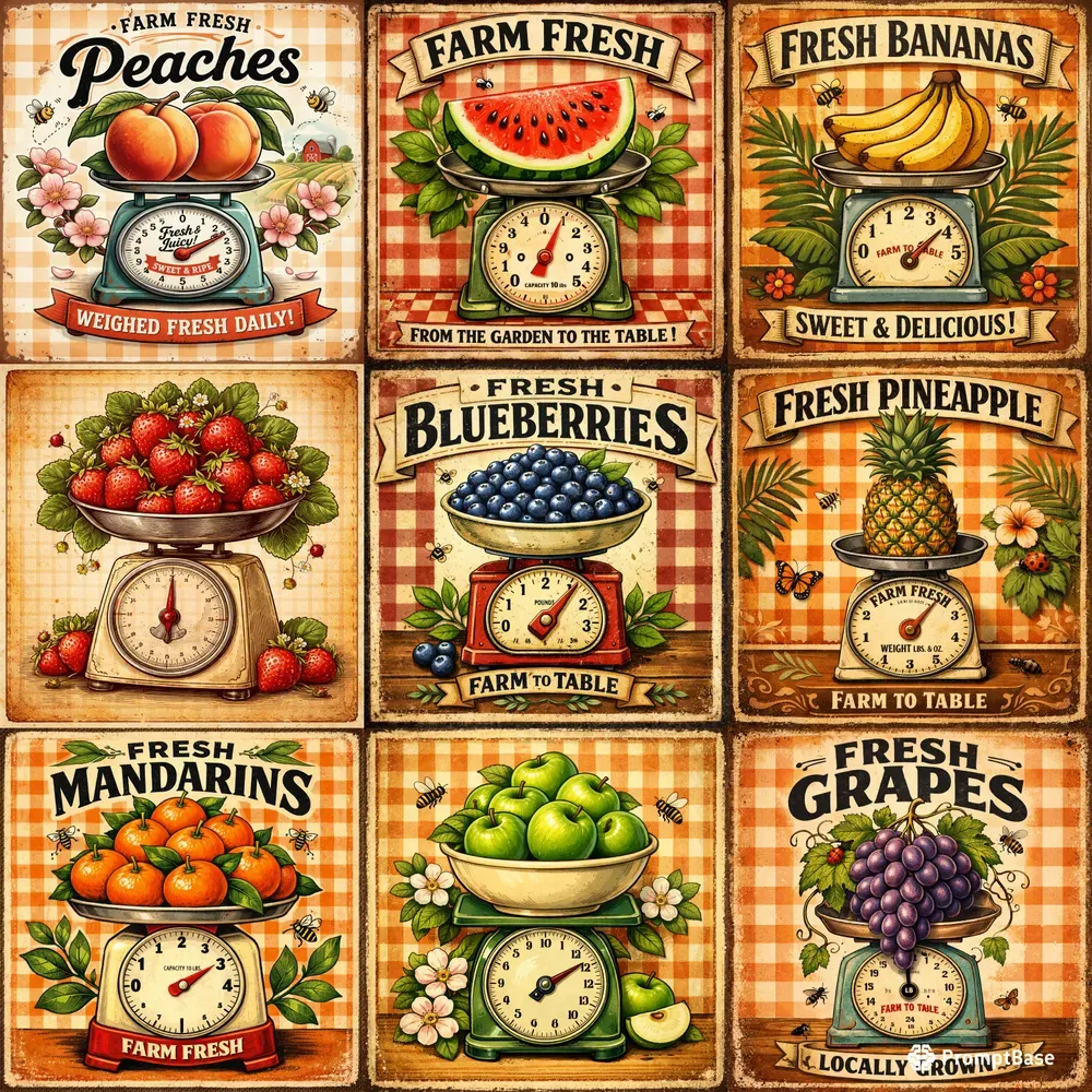 Vintage Farm Fruit Posters