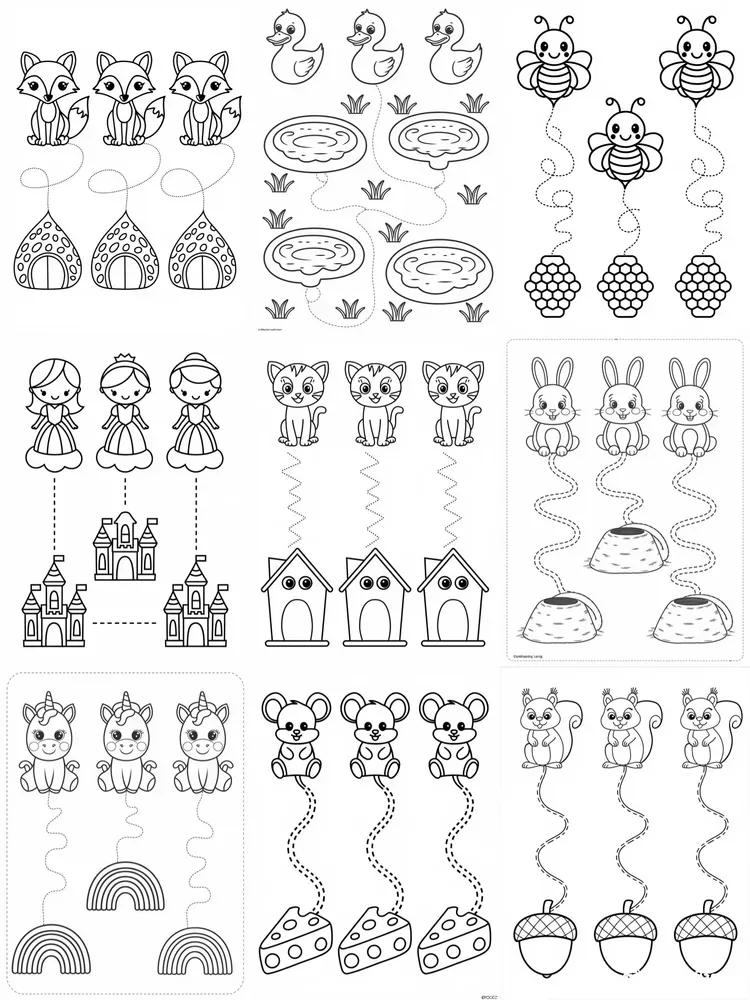 Simple Tracing Matching And Coloring Pages
