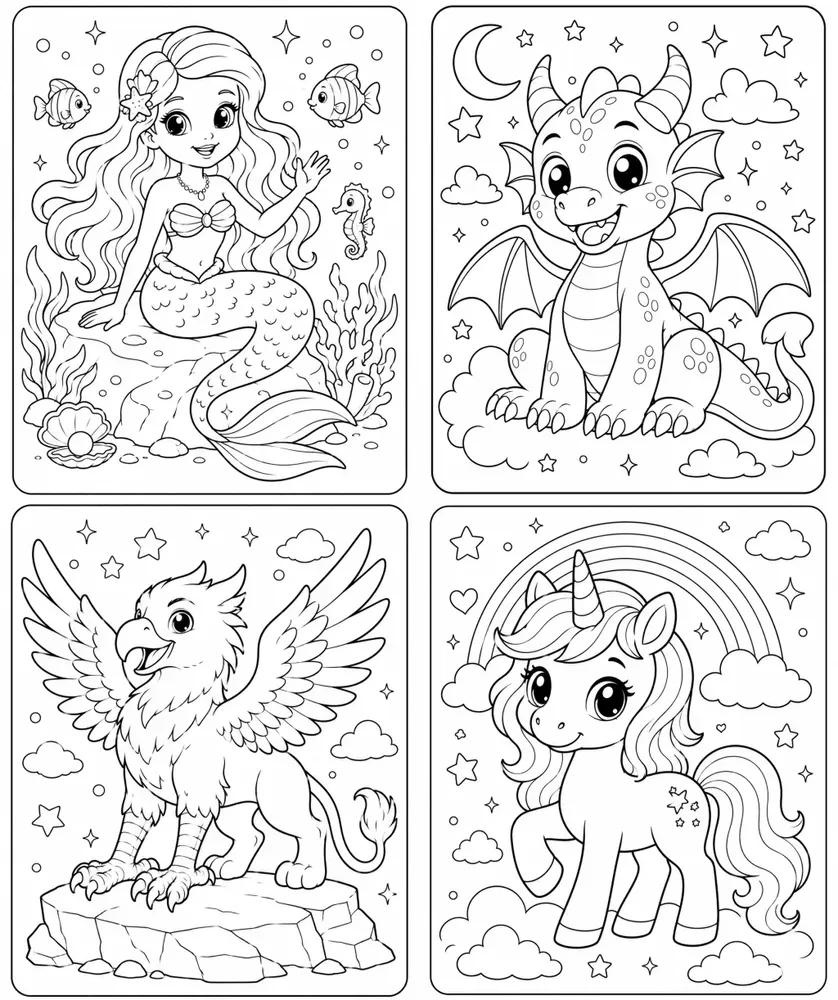 Fantasy Creature Coloring Book Pages