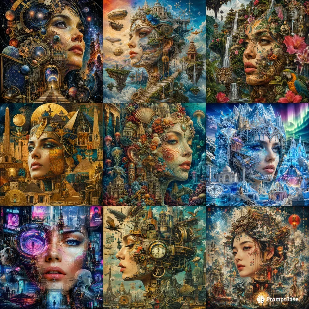 Surreal Goddess City Collage Portraits