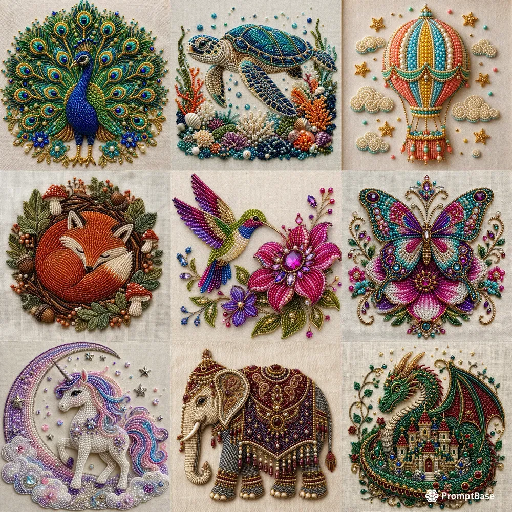 Whimsical Handmade Beaded Embroideries