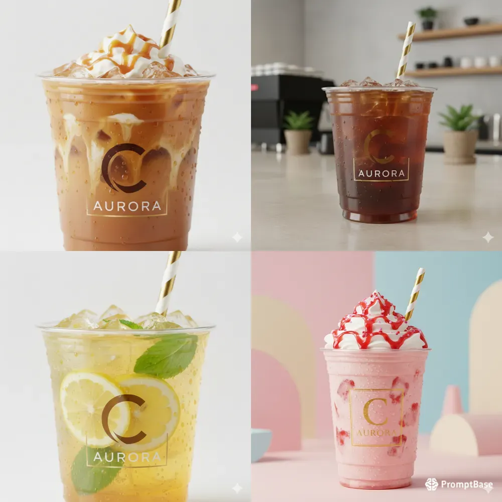 Branded Iced Drink Cups Realistic Ads