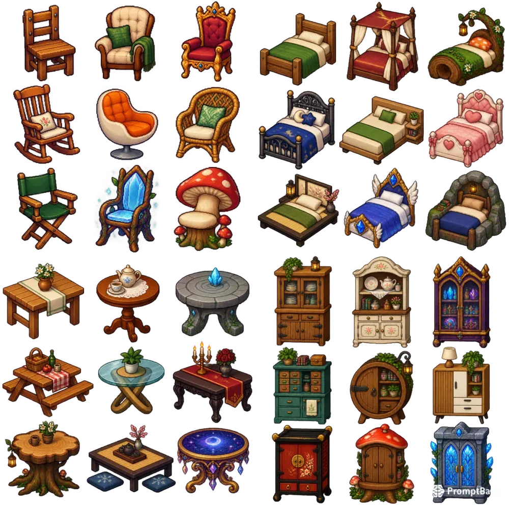 16bit Furniture Sprite Sheet Variations