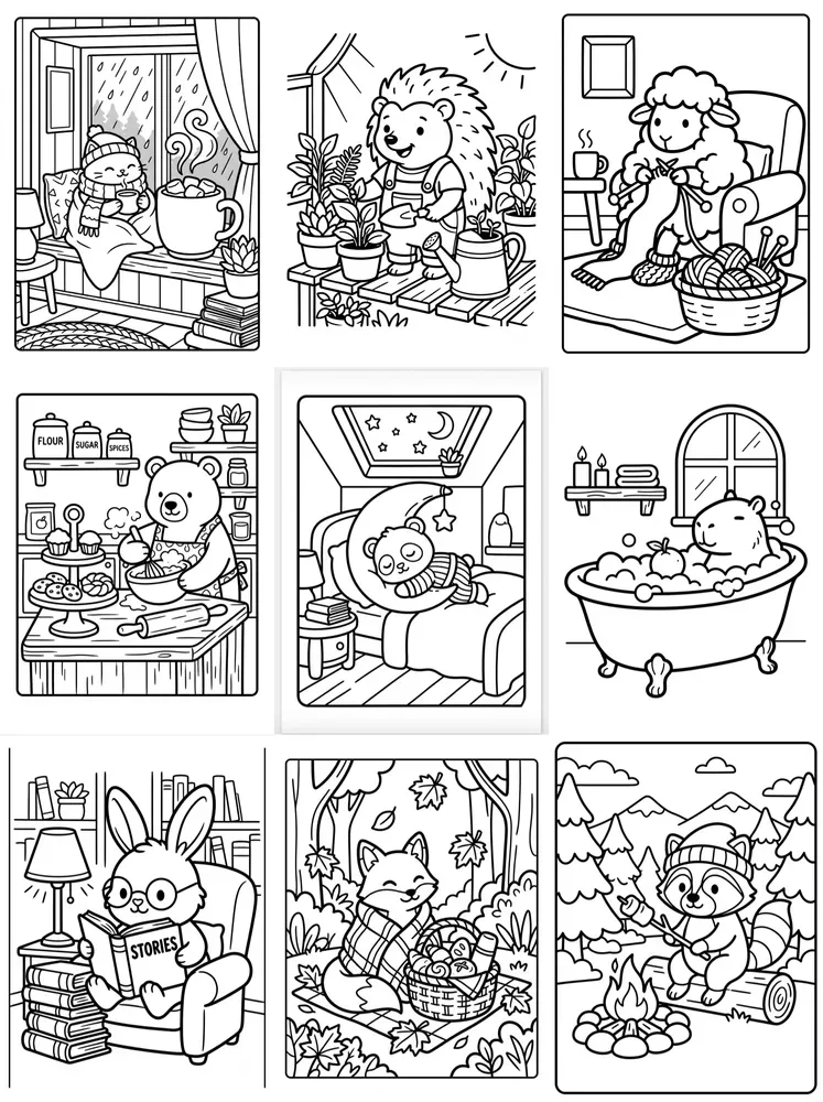 Bold Easy Cozy Hygge Coloring Pages