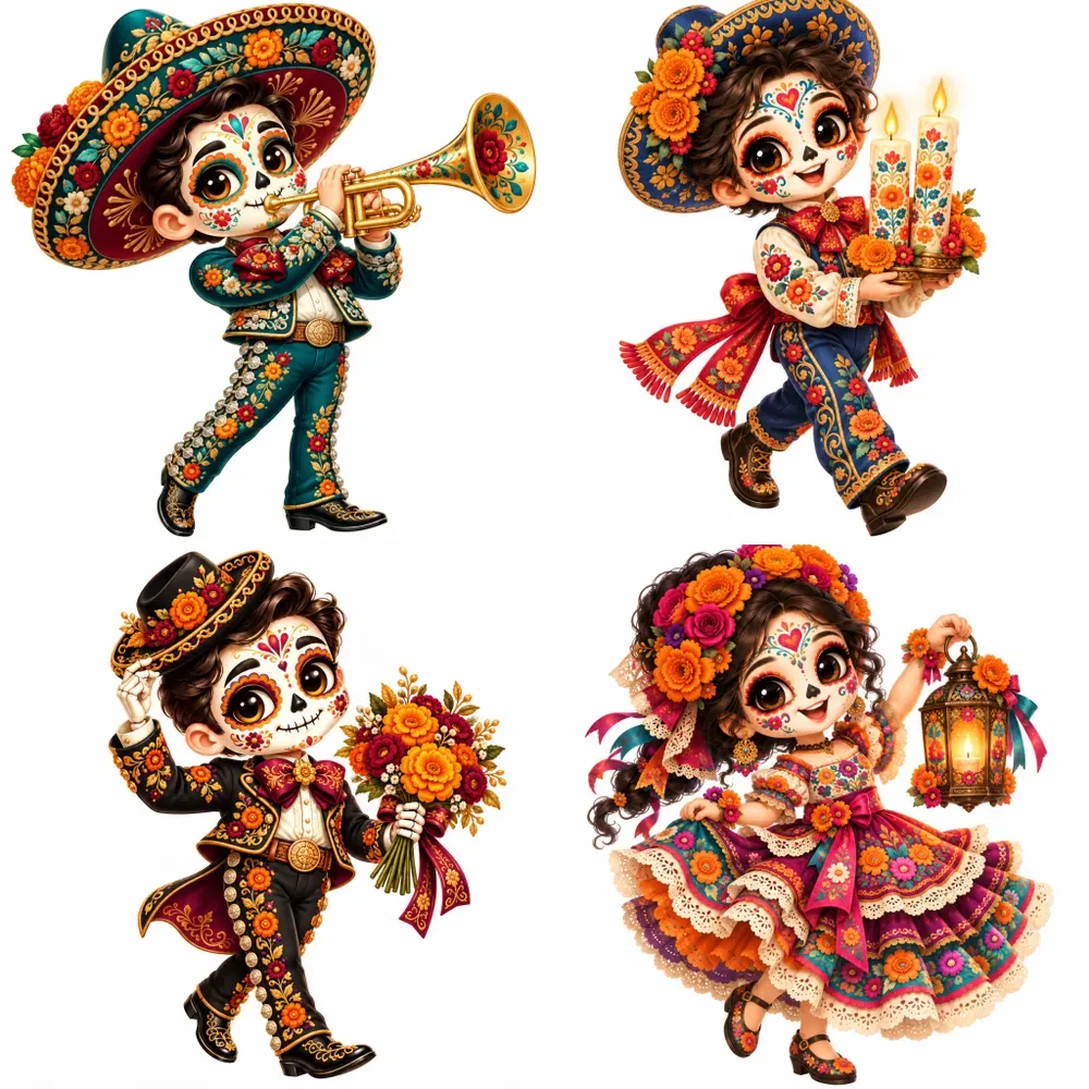 Whimsical Dia De Los Muertos Characters