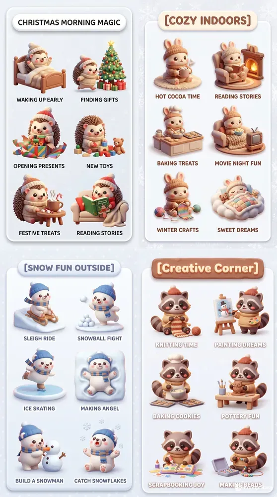 3D Kawaii Winter Activity Cards Art