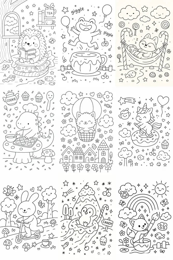 Cute Fuzzy Animals Coloring Book Pages
