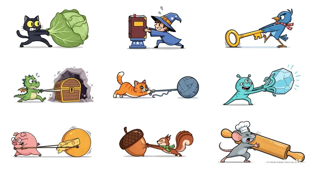Comical Pulling Characters