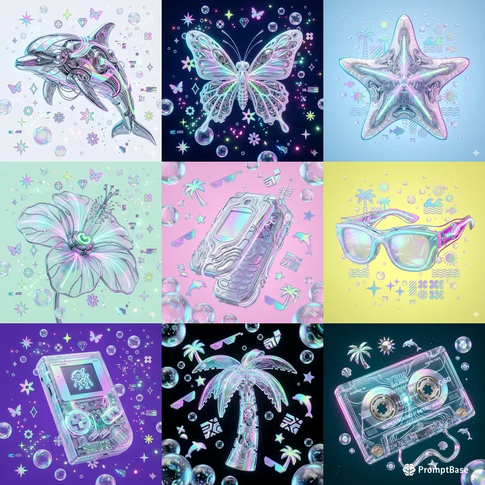 Holographic Y2k Summer Retro Icons