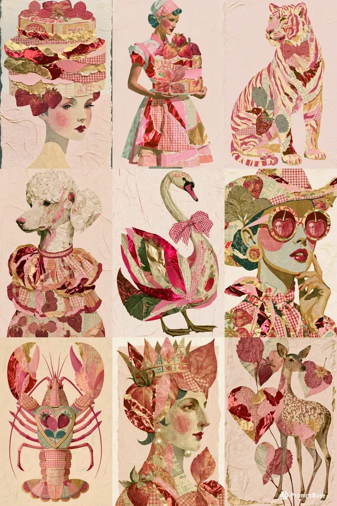 Strawberry Gingham Collage Art
