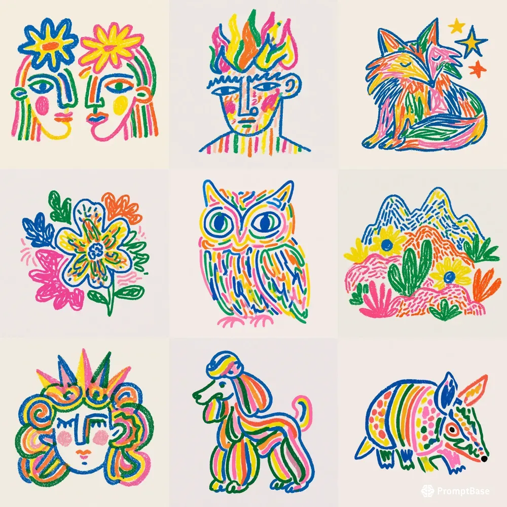 Rainbow Crayon Naive Drawings