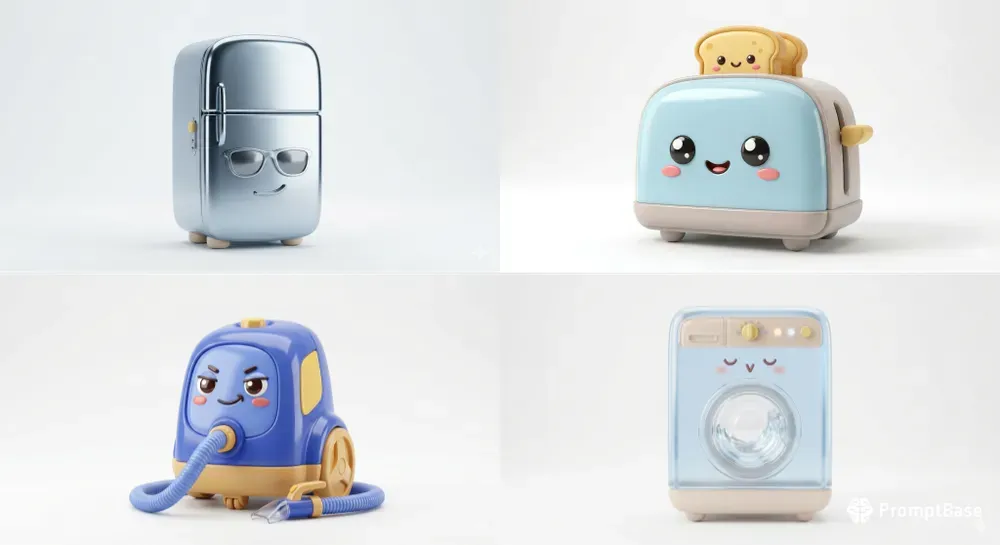 Minimalist 3d Kawaii Home Appliance Chars
