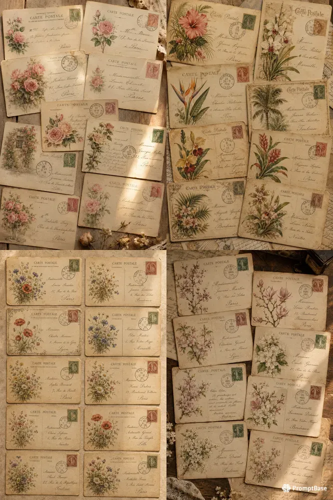 Vintage Botanical Postcard Collages