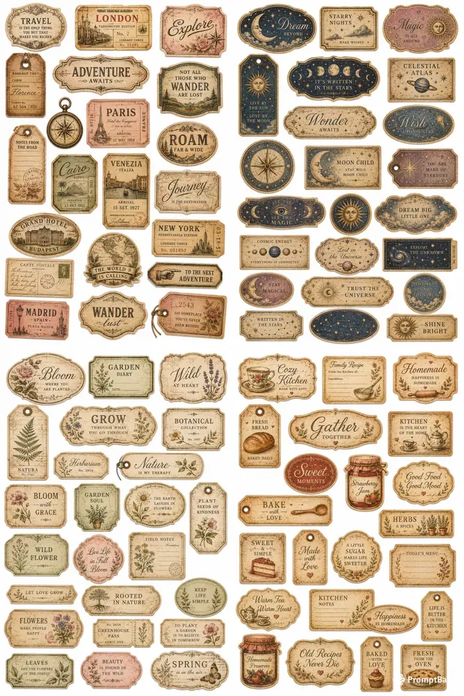 Antique Words Labels Sticker Packs 35