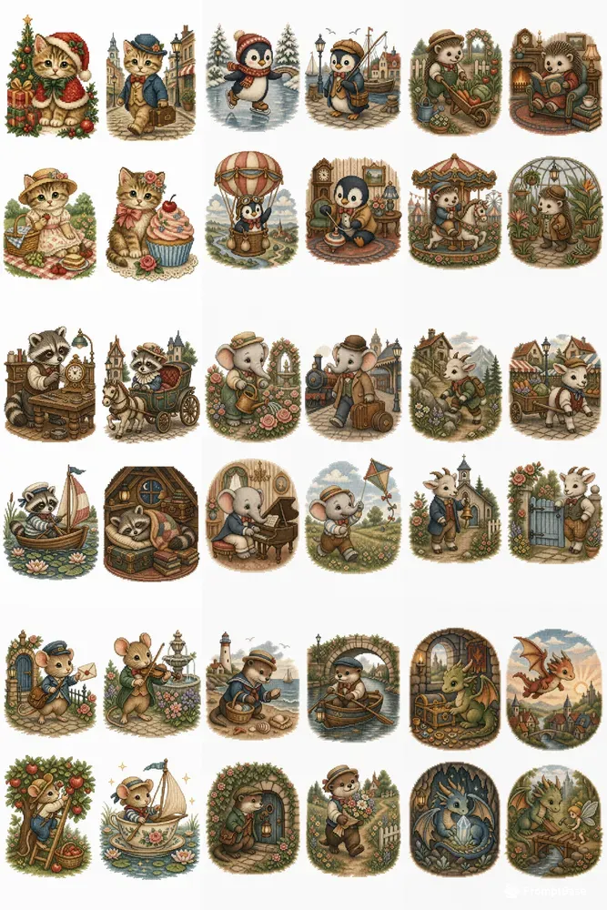 Vintage Kawaii Crossstitch Animals