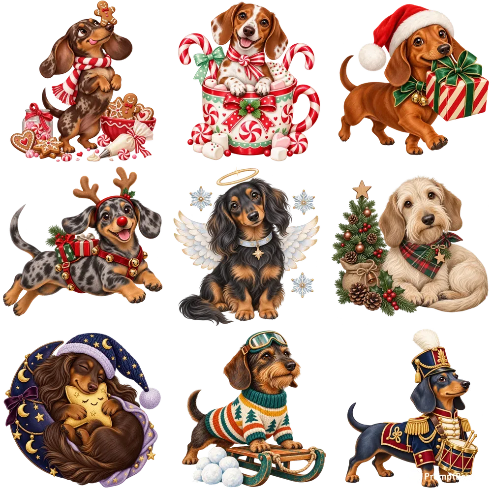 Cute Christmas Dachshund Cliparts