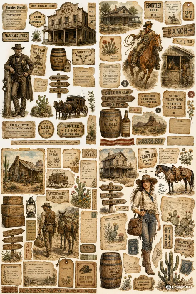 Vintage Western Ephemera Collages