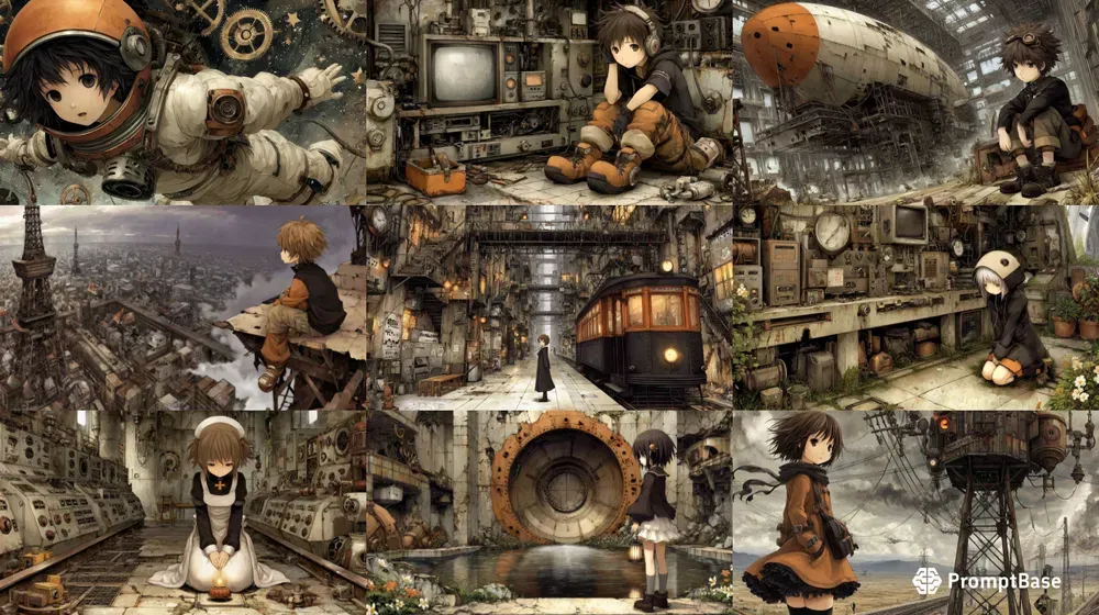 Melancholic Anime Retrofuturist Scenes