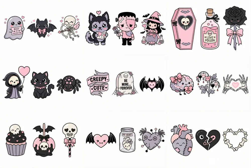 Gothic Valentine Kawaii Clipart Sets