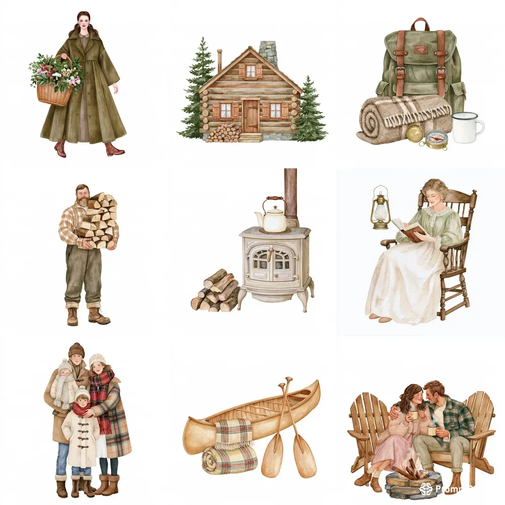 Woodland Living Watercolor Cliparts