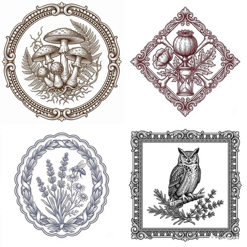 Vintage Woodcut Apothecary Labels