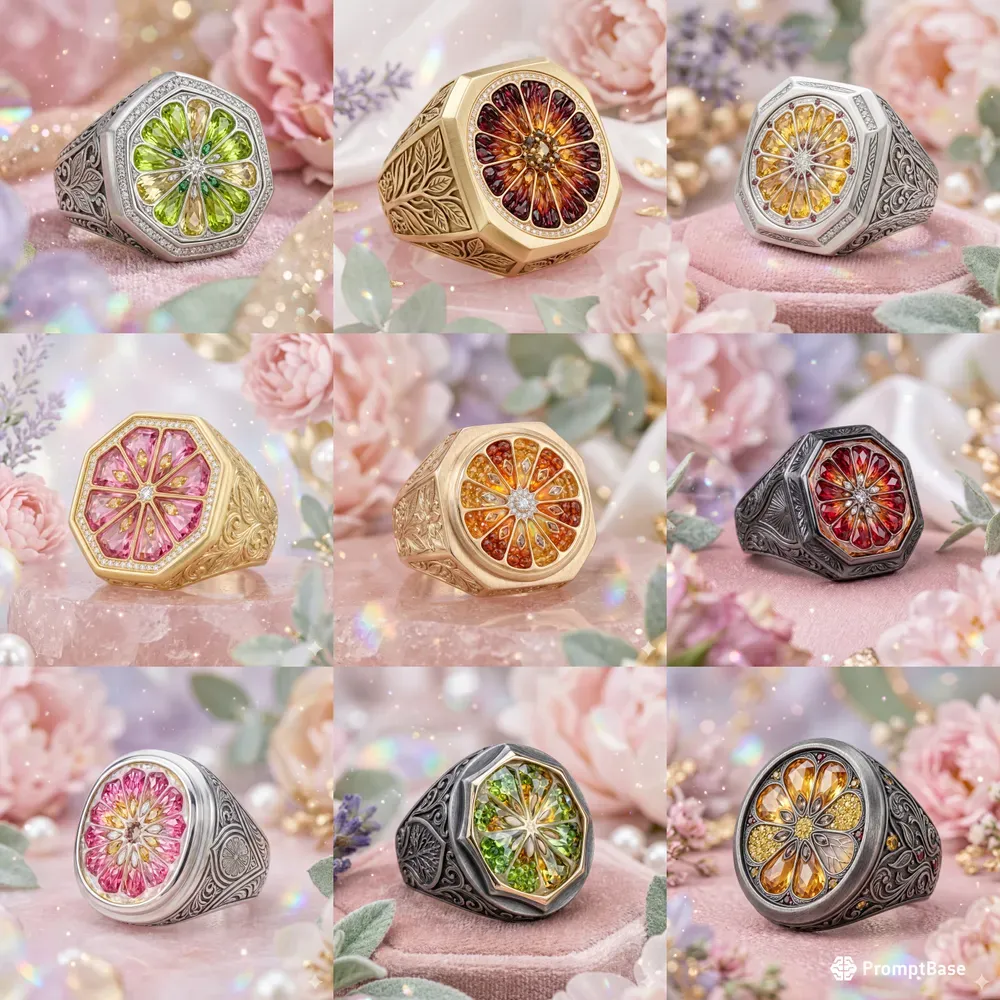 Crystal Citrus Anatomy Signet Rings