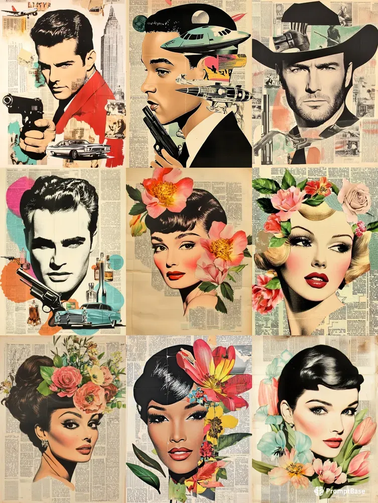 Collages Of Vintage Newspaper Portraits