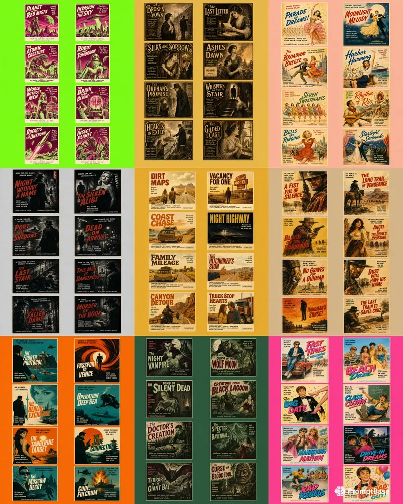 Retro Film Poster Card Cutouts