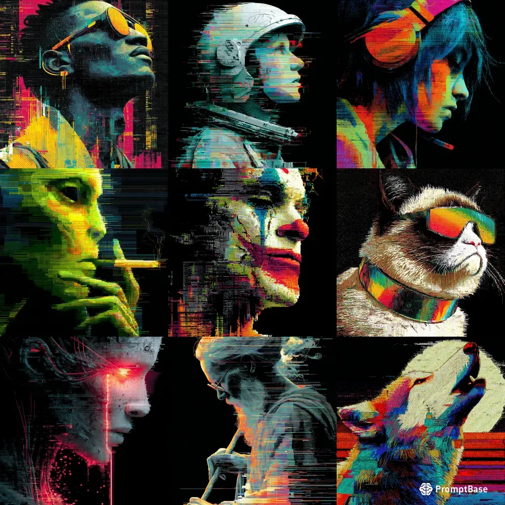 Neon Glitch Vector Profile Art